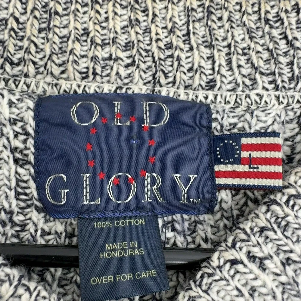 Old Glory Sweater Mens L White Black 100% Cotton Henley Knit Pullover‎ Casual